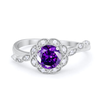 Art Deco Wedding Ring Simulated Amethyst CZ 925 Sterling Silver